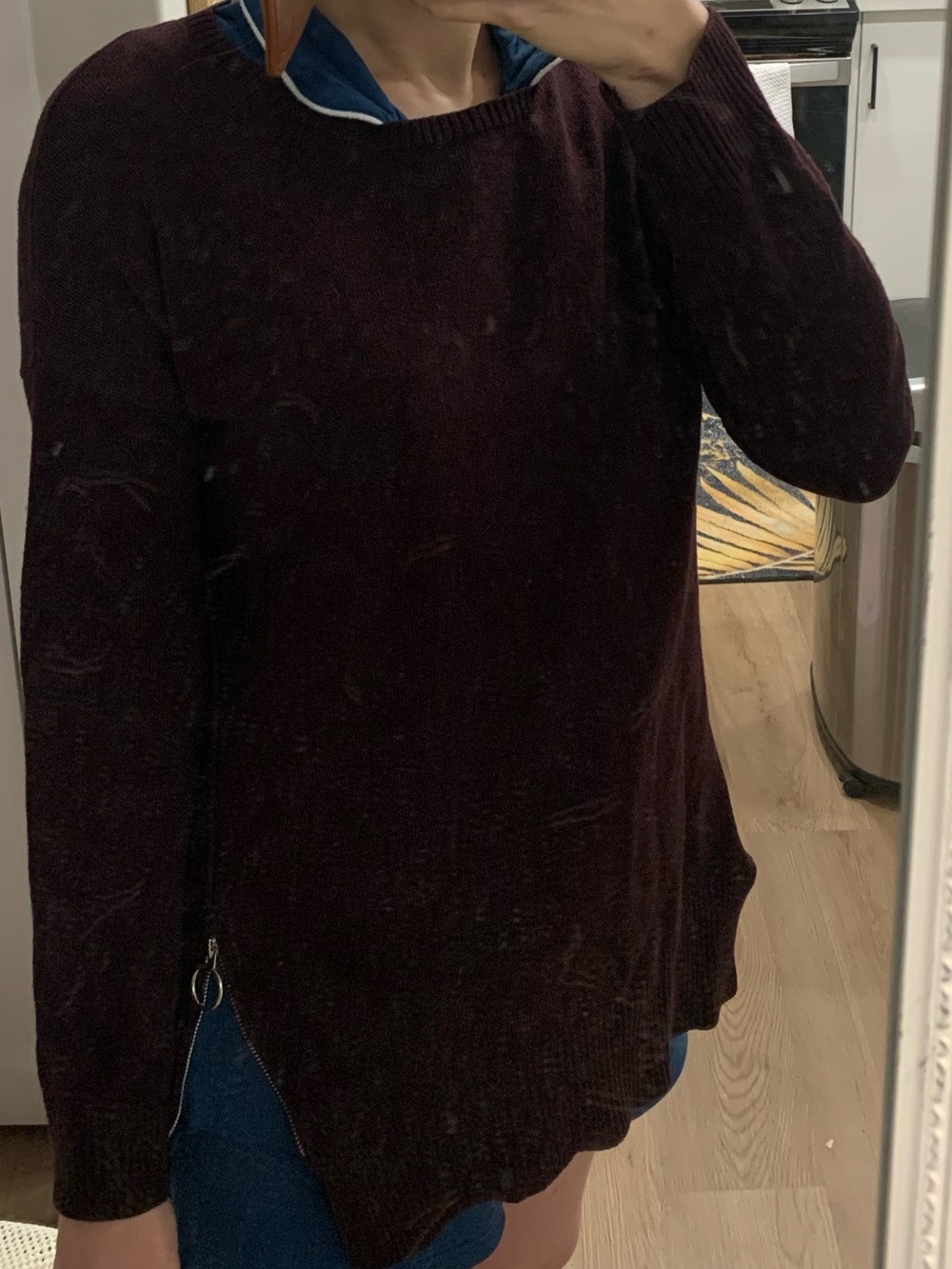 Eclipse Plum Crewneck Sweater with silver Zipper Accents